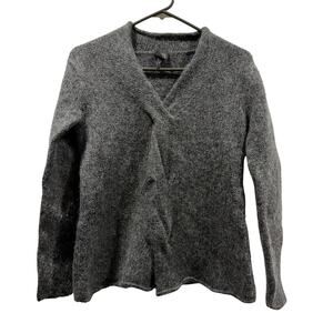 Eileen Fisher Charcoal Gray Twist Front Italian Wool sweater Sz S EUC